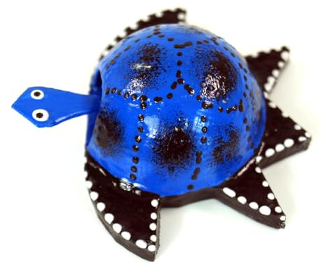 GURU SHOP Wackeltier Schildkröte, Wackelkopf Tier aus Nussschalen, blau | Beweglicher Kopf, wackelt bei leichtem Wind, lustiges Design, ideal als Deko oder Geschenk, nachhaltig und handgefertigt