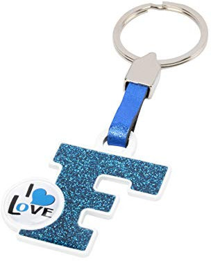 BC CORONA Metallischer Schlüsselanhänger I Love; Buchstabe F; Blau Farbe.