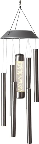 LED-Solar-Windspiel, Edelstahl 1 warm white LED, ca. 35 cm x 13 cm mit Solarpanel, incl. Akku, Outdoor