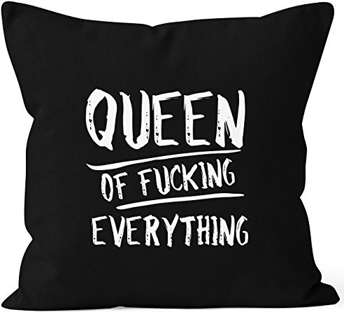 MoonWorks Kissenbezug Queen of Fucking Everything Deko-Kissen 40x40 Baumwolle schwarz