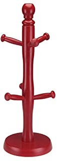 AQS International Kitchen Wooden 6 Cup Mugtree and Paper Towel Roll Holder Stand Rack Apollo - New (Mugtree, Red)