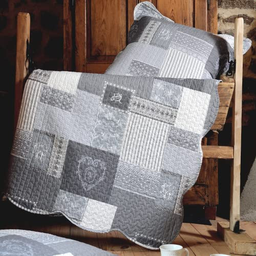 Stof - Parure boutis + 2 Taies d'oreiller - Taille 260x240 cm - 100% Polyester - Couleur Gris - Modèle Arkansas - Linge de Lit pour Maison - Lavage à 30°