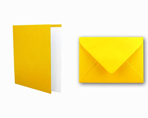 Einladungskarten inklusive Briefumschläge & Einlegeblätter - 25er-Set - Blanko Klapp-Karten in Honig-Gelb - bedruckbare Post-Karten in DIN B6 Format - speziell zum Selbstgestalten & Kreieren