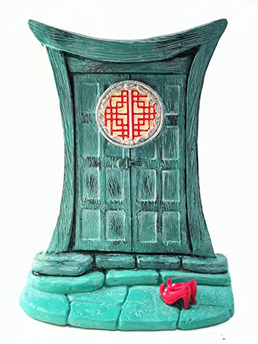 Porte Féerique Zen Miniature pour Nains et Fées de Jardin Miniature - Magnifique Porte Féerique Miniature Turquoise de Style Asiatique avec Chaussures de Fée Rouges Amovibles