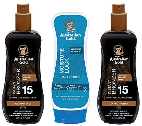2 x Australian Gold SPF 15 Bronzer Spray Gel 237ml & Moisturiser Lock 237ml