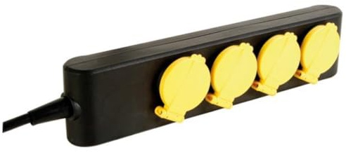Perel Steckdosenleiste IP44 für Innen- und Außenbereich mit 4 Schuko-Steckdosen Typ F und Klappdeckeln, 1,5 m Neopren-Verlängerungskabel, 3500 W, kindersicher, ideal für Garten, Terrasse und Werkstatt