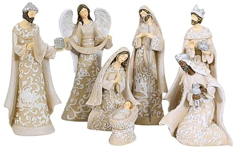 Nativity Sets Exclusive 7-Piece Nativity Set, Features The Holy Family with The 3 Kings and a Gloria Angel, 7.5-Inch