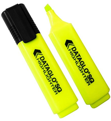 10x Yellow Dataglo SQ Chisel Tip Highlighters. Classpack - Pack of 10. Neon/Fluorescent Yellow Revision Highlighter Pens.