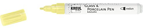 KREUL 16426 - Glass & Porcelain Pen Metallic medium, gelb, formstabile Rundspitze, Strichstärke ca. 2 - 4 mm, Porzellanmalstift mit brillanter, metallischer Farbe auf Wasserbasis, lösemittelfrei