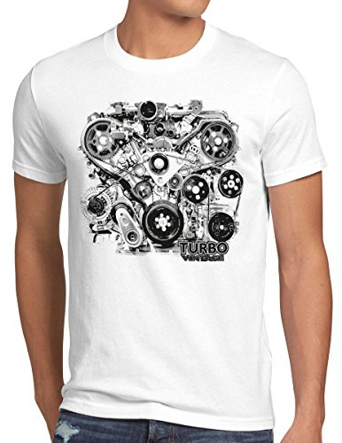 style3 Turbo Vintage T-Shirt Herren v8 Motor Sound, Größe:XXL;Farbe:Weiß