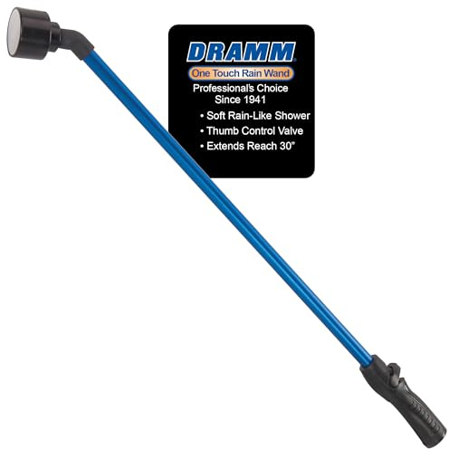 Dramm One Touch Rain Wand Watering Wand – 30 Inch Garden Watering Wand with Thumb Control Valve – Gentle Shower Spray for Plants, Flower Beds & Hanging Baskets – Blue