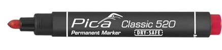 Pica 520/40 Marker/Permanentmarker Classic Farbe: rot | permanent-Tinte auf Alkoholbasis | wasser und- abriebfest | bis zu 48h offen lagerfähig | Rundspitze: 1-4 mm