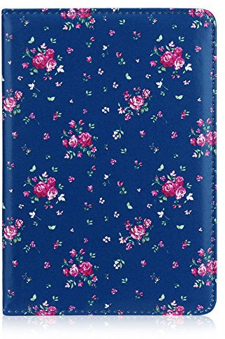 32nd Floral Series - Étui Folio Flip en Cuir PU Design Floral pour Apple iPad Mini 1, 2 & 3, Housse Concevoir avec Un Support Réglable - Rose Retro Indigo