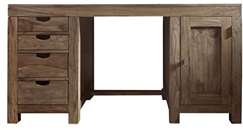 MASSIVMOEBEL24.DE Nature Grey Schreibtisch #70 Sheesham, Farbe:grau geölt, Größe:150x75x78 cm (BxTxH)