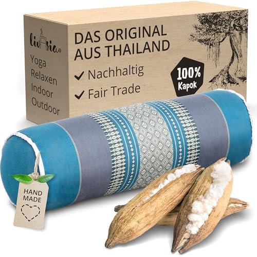 livasia Nackenrolle extralang Nackenstützkissen - Ø 17x56cm - Nackenkissen, Sofakissen Muster, Beinlagerungskissen Kapok, Armlehne Palettenmöbel, Garten und Balkon, handgefertigt (Hellblau)