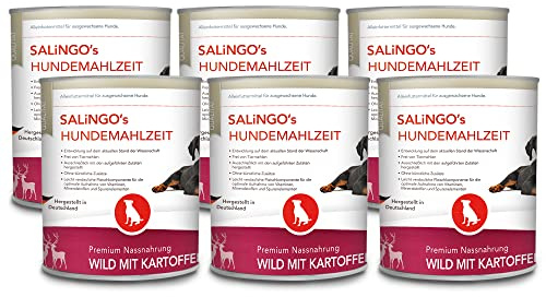 SALiNGO Hundefutter nass, Wild mit Kartoffel und Zucchini, getreidefrei (6x800g)
