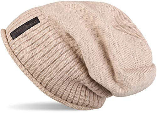 styleBREAKER Unisex Feinstrick Beanie Mütze mit weichem Fleece Innenfutter, warme Winter Strickmütze 04024065, Farbe:Beige