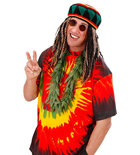 Amakando Hanf Kette Hippie Halskette Reggae Hanfkette Jamaika Hippiekette Cannabis Halsband Rasta Fasching Woodstock Schmuck Flower Power 70er Jahre Mottoparty Accessoire Karneval Kostüm Zubehör