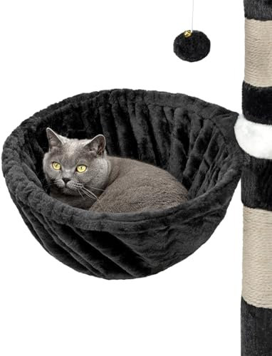 lionto Liegemulde aus weichem Plüsch für Kratzbaum, Ø 40 cm, 25 cm Tiefe, kuschelige Schlafmulde für jeden Katzenbaum mit M8-Gewinde, Stabiler Metallrahmen für kleine und große Katzen, schwarz