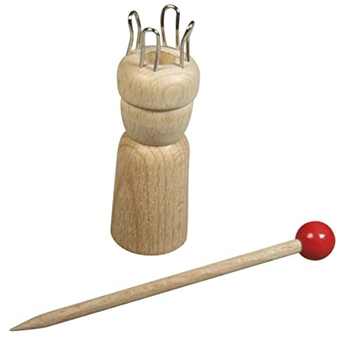 Rayher Hobby Rayher Strickliesel und Nadel aus Holz, Höhe 7,5 cm, 2,4 cm ø, 4 Metallschlaufen, Lochdurchmesser 1,0 cm, Strickkurbel, Holz FSC zertifiziert, 62439000
