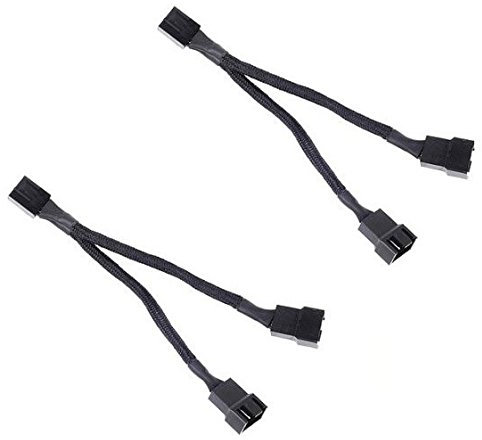 JBtek All Black Sleeved PWM Fan Splitter Cable 1 to 2 Converter, 2 Pack