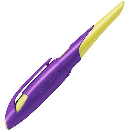 STABILO - Ergonomischer Schulfüller für Rechtshänder mit Standard-Feder M - EASYbirdy in violett/gelb - Einzelstift - inklusive Patrone - Schreibfarbe blau (löschbar)