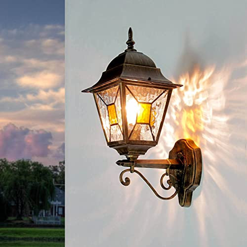 Licht-Erlebnisse Außenlampe Retro XXL Wandlampe Schwarz Kupfer Tiffany Glas Design 47 cm IP44 E27 Wand Haustür