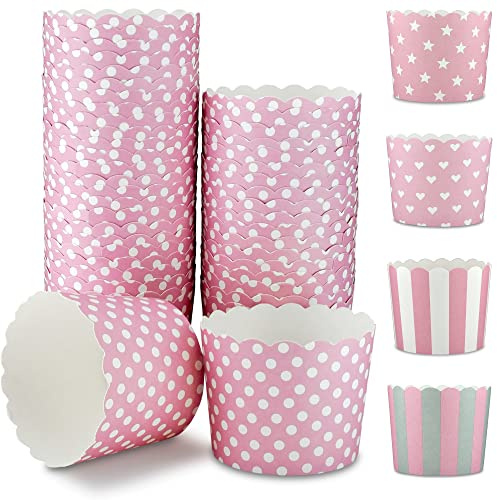 Frau WunderVoll® 50 Muffin Backformen, rosa mit weißen Punkten, Durchmesser 6,1 cm/Muffinbackform, Muffinform, Cupcakeformen, Backförmchen, Cupcake Formen, Muffin Förmchen Papier