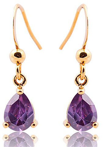 [RIVA TRÄNE] Gestochen Ohrhänger Ohrringe mit Tropfenschliff Edelstein Zirkonia CZ [Lila Amethyst] in 18K Gelbgold Vergoldet, Einfache Moderne Eleganz
