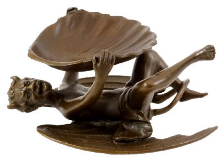 Kunst & Ambiente - Teufel/Faun mit Muschelschale - Wiener Bronzefigur - mit Bergmann-Stempel - Dekorative Statue - Skulpturen online kaufen - Wohndeko - Innen