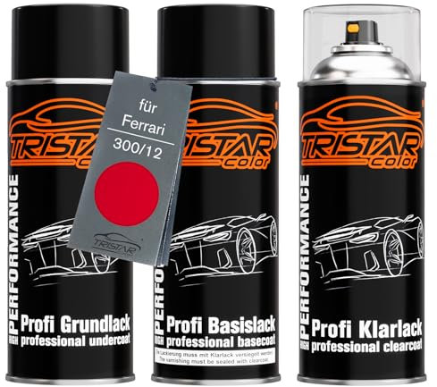 TRISTARcolor Peinture voiture Kit bombes de peinture pour Ferrari 300/12 Rosso Corsa Peinture de fond peinture de base vernis clair aérosol 400 ml