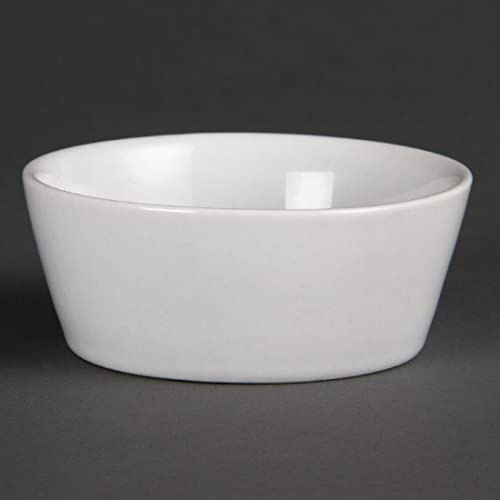 Olympia Whiteware Porcelain Sloping Edge Bowls 90mm, Pack of 12 | Rolled edges resist chipping during busy service; freezer safe for advanced prep and versatile for serving side sauces.