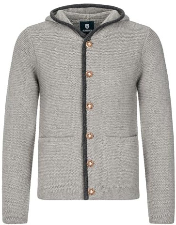 Almbock Herren Strickjacke mit Kapuze, grau, Größe M
