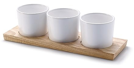 Continenta Servier-Set aus Gummibaumholz und Keramik 28 x 9 x 7 ,5 cm