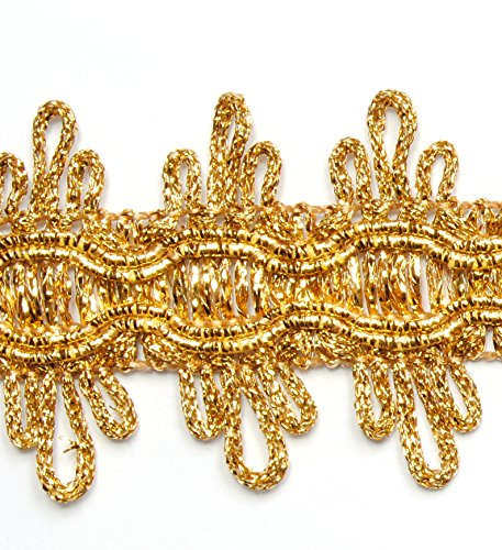 Mosel Avenue Art & Gobelin Studio Metallisiertes Zierband Länge ab 5 m Breite 3,6 cm Farbe Gold Leonisch Posamentenborte Brokatborten Dekoborte Lurex Goldborte Schmuckband Lurexband Spitze Bordüre