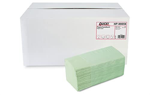 Quicky Papierhandtuch, ZZ-Falz, 25 x 23 cm, 2lag, Recycling - grün, 4000 Blatt, 1er Pack (1 x 1 Stück)
