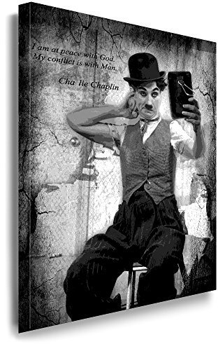 Julia-Art Leinwandbilder - Charlie Chaplin Kino Bild 1 teilig - 40 mal 30 cm Leinwand auf Rahmen - sofort aufhängbar Wandbild XXL - Kunstdrucke QN11-1