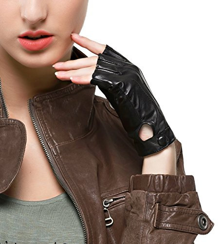 Nappaglo Fingerlos Lederhandschuhe Damen Autofahrer Sommer Motorrad Handschuhe, Schwarz, M (UmfJahrg der HJahrdfläche:17.8-19.0cm)