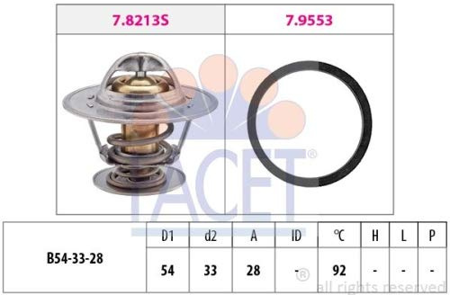 FACET 7.8213 Thermostat Kühlmittel Kühlwasserthermostat mit Dichtung 92°C Kompatibel mit OPEL Astra G CC T98 1338046 KW 580 213 EPS 1.880.213