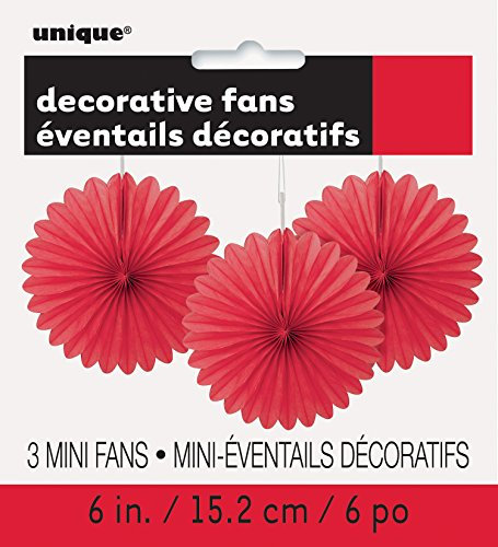 Red Solid Tissue Paper Fans (15cm) 3 Pieces - Vibrant Hanging Decorations for Parties & Events