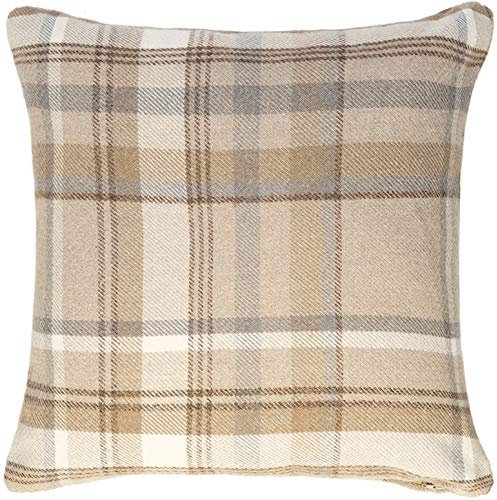 McAlister Textiles Heritage | Kissenbezug für Sofakissen in Beige Natur | 50 x 50 cm | gewobenes Tartan-Muster kariert | Deko Kissenhülle Sofa, Bett, Couch pflegeleichtes Wolle-Gefühl