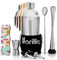 BARILLIO Elite Ensemble shaker à cocktail pour barman en acier inoxydable 680,4 g, mélangeur à martini, pilon, cuillère à mélanger, doseur, 2 verseurs d'alcool, sac en velours, livret de recettes et