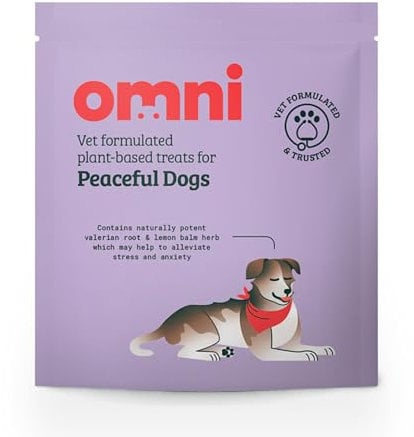 Omni Natural Calming Dog Treats - Anxiety Relief Treat for Nervous Dogs with Valerian Root & Lemon Balm Plant Based Vet Formulated Dog Training Treats for Puppy & Adult, For 8 Weeks Old Plus, Multibag