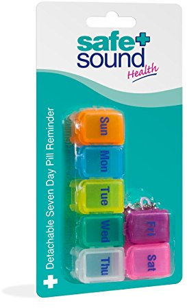 Safe and Sound Small 7 Day Pill Box, Detachable Pocket Sized Compartments, Flip-top Lids, Push-open Catch