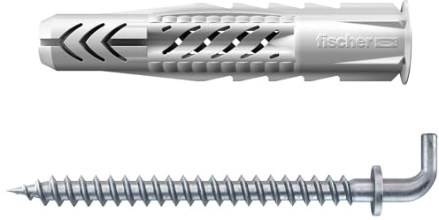 Fischer Dübel UX 6 x 35 R H mit Haken (25 Stück) für Vollwand, gelochtes Ziegel, Gipskarton
