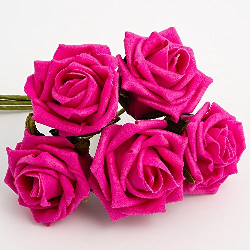 Italian Options Colourfast Artificial Foam Rose Flowers Wedding Bouquet, 5cm, Hot Pink