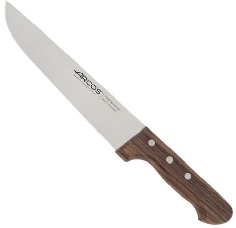 Arcos Cuchillo Carnicero con Hoja Acero Inoxidable Nitrum 200 mm. Cuchillo Cocina Profesional Cortar Carne, Pescado y Verduras. Mango ergonómico polioximetileno. Serie 2900. Color marrón.