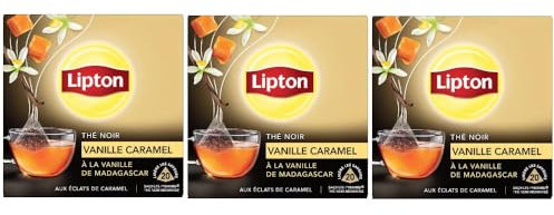 Lipton Thé Noir Vanille & Caramel, Label Rainforest Alliance 60 Sachets (Lot de 3x20 Sachets)