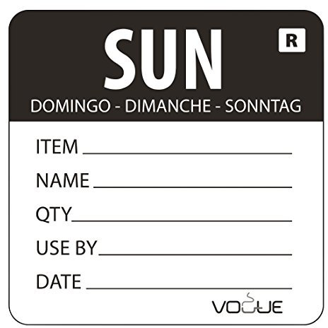 Hygiplas Removable Food Label - Day of the Week Sunday (500 Pack) - Leave No Residue - Ideal for Food Organization and Storage L072