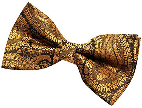 Retreez Herren Gewebte vorgebundene Fliege Paisley Kunst Muster 13 cm - gold auf schwarz